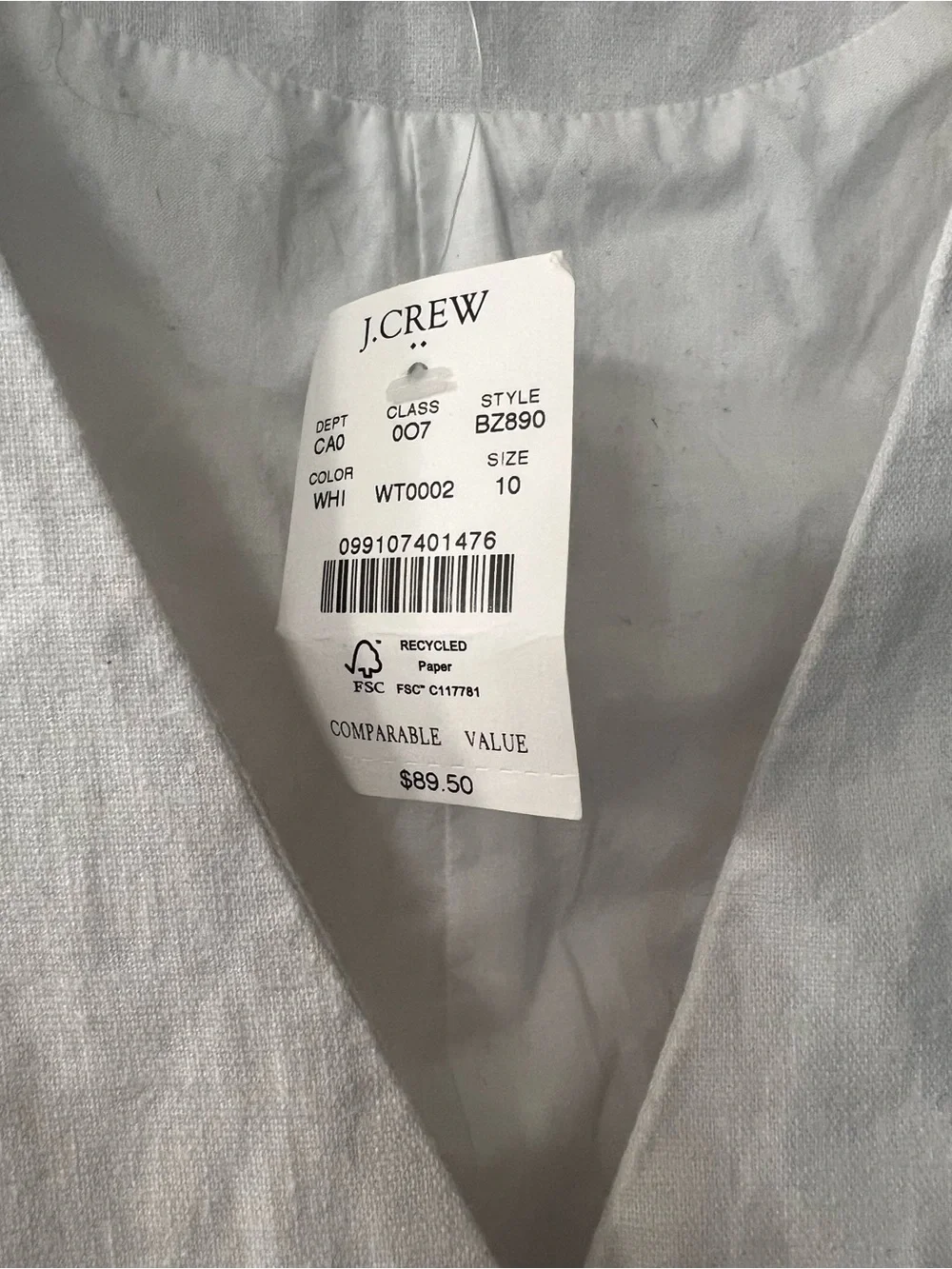 J. Crew White Linen Button-Front Vest Top Sz 10 Classy, Workday, Layering